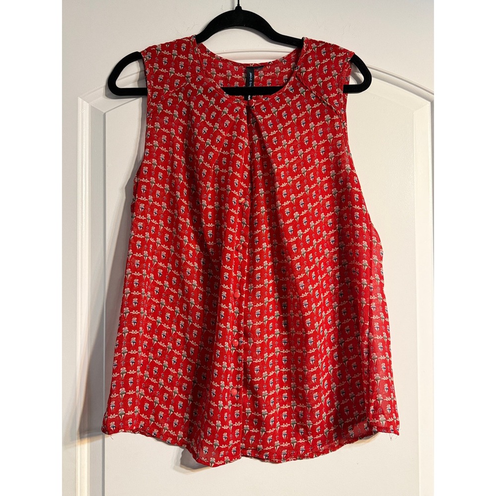 Saint Tropez West Blouse Women Large Red Excellent Nautical Sailboat Print Top